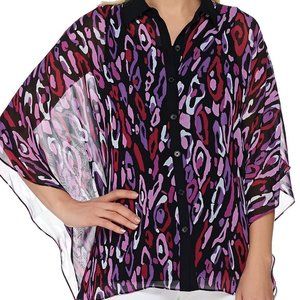 Bob Mackie | Pink Leopard Button-Front Caftan Top & Tank 1x